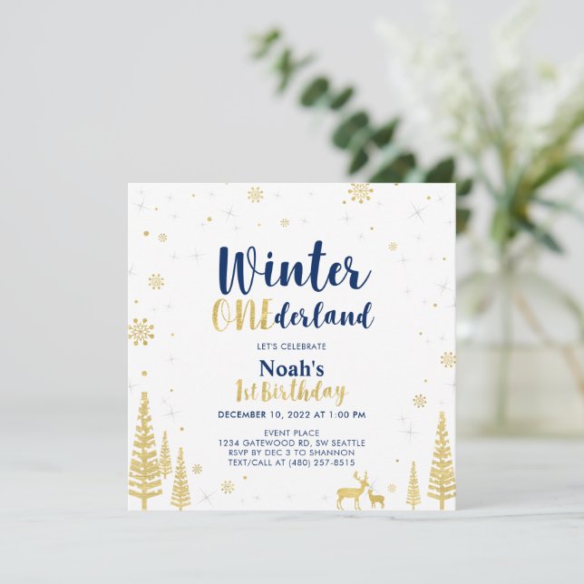 Invitation Marine & Gold Winter Onederland 1er premier annive (Debout devant)