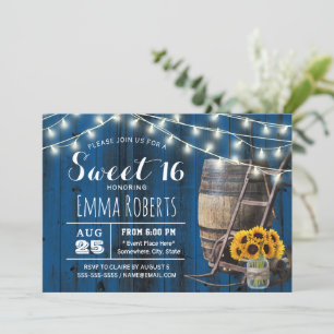 Invitation Marine Grange Wood Sunflower Jar Rustic Sweet 16