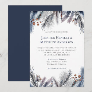 Invitation Marine, Gris Bleu, Brun Rouillé Botanique d'Hiver