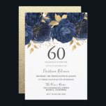Invitation Marine Indigo Blue & Gold Floral 60e fête d'annive<br><div class="desc">Marine Indigo Blue & Gold Floral Invitation de fête d'anniversaire 60e Voir la collection correspondante dans Niche et Nest Store</div>