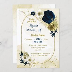 Invitation Marine ivoire floral or géométrique douche nuptial