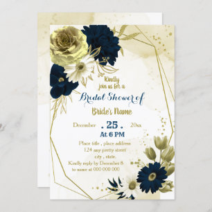 Invitation Marine ivoire floral or géométrique douche nuptial