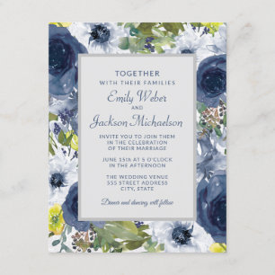 Invitation Marine Jaune Blanc Floral et Mariage gris