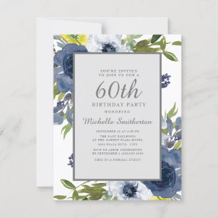 Invitation Marine Jaune Blanc Floral Feuilles 60e anniversair