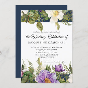 Invitation Marine Lavender Floral Ivory Mariage Rose Foliing