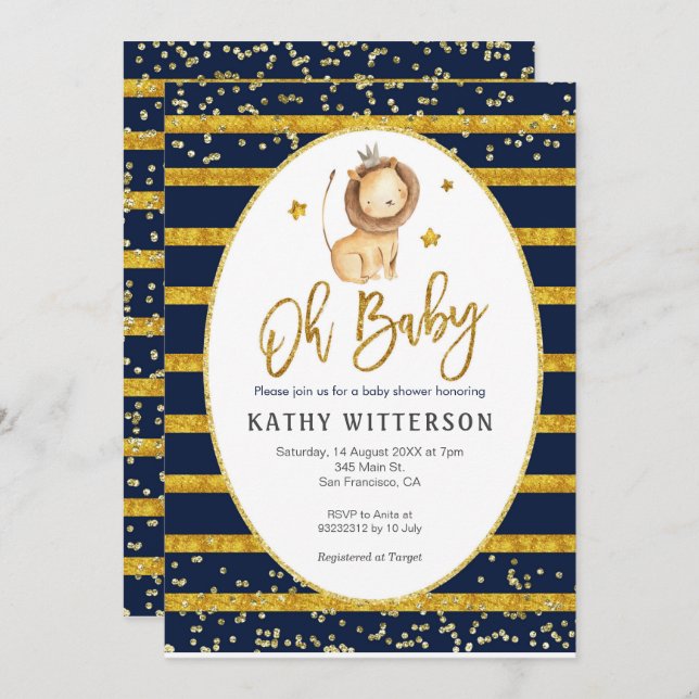 Invitation Marine Lion or Oh Baby Baby shower (Devant / Derrière)