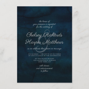 Invitation Marine Luster bleu foncé Aquarelle mariage élégant