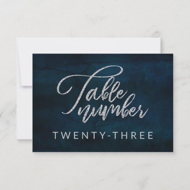 Invitation Marine Luster Bleu foncé Argent Mariage Numéros de (Devant)