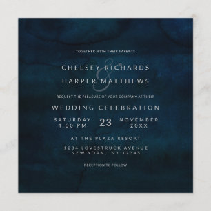 Invitation Marine Luster Bleu foncé Minimal Mariage Carré