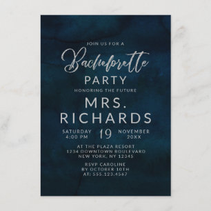 Invitation Marine Luster Dark Blue Silver Bachelorette Party