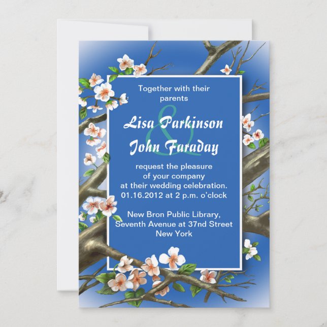 Invitation marine - mariage de fleurs blanches (Devant)