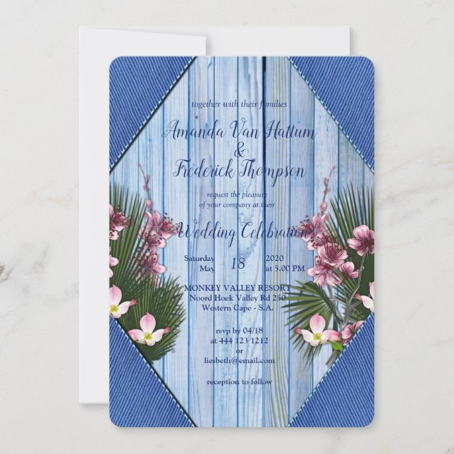 Invitation Marine - Mariage de fleurs bleu et rose (Devant)