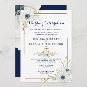 Invitation Marine marine officielle et Mariage d'anémone blan