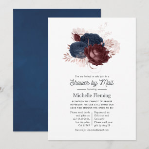 Invitation Marine, Maroon et Rose Gold Floral Douche par cour