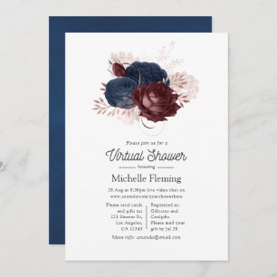 Invitation Marine, Maroon et Rose Gold Floral Douche virtuell