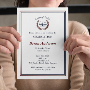 Invitation Marine & Maroon Justice Wreath Law School Graduati