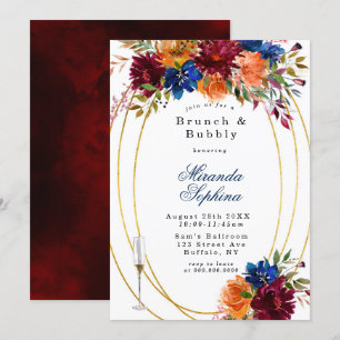 Invitation Marine Marsala Orange Floral Brunch & Bubbly Invit