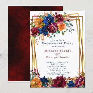 Invitation Marine Marsala Orange Floral Gold