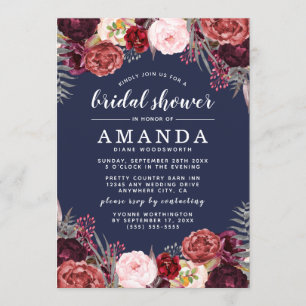 Invitation Marine Marsala Peony automne nuptiale de douche In