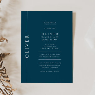 Invitation Marine Minimale Barre Bleue Mitzvah Typographie