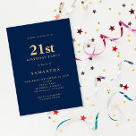 Invitation Marine Minimaliste Blue Gold 21e anniversaire<br><div class="desc">Minimaliste Marine Blue Gold 21e anniversaire. 100% personnalisable. Personnalisez facilement le texte et modifiez la police et les couleurs arrière - plans si vous le souhaitez via l'option Modifier plus.</div>