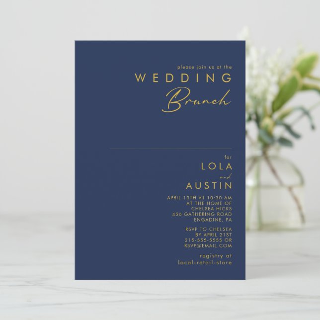 Invitation Marine minimaliste moderne bleu | Brunch Mariage o (Debout devant)