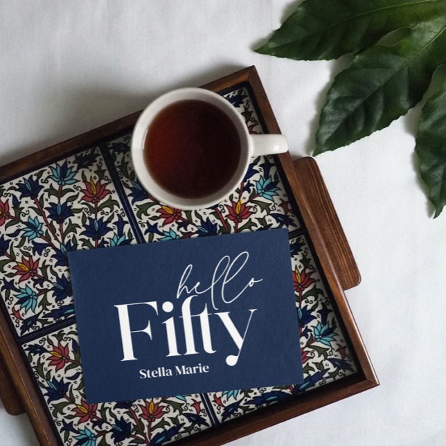 Invitation Marine minimaliste moderne bleu simple 50e anniver (Créateur téléchargé)