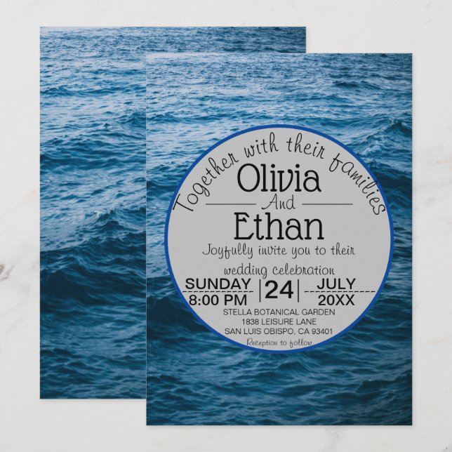 Invitation marine moderne bleu marine (Devant / Derrière)