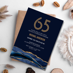 Invitation Marine moderne Blue Gold Agate 65e fête d'annivers