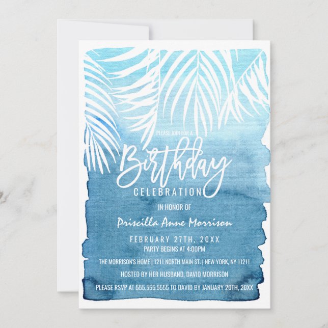 Invitation Marine moderne Blue Gold Simple Brushstrokies Anni (Devant)