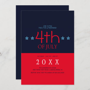 Invitation Marine moderne Blue Red Stars 4 juillet