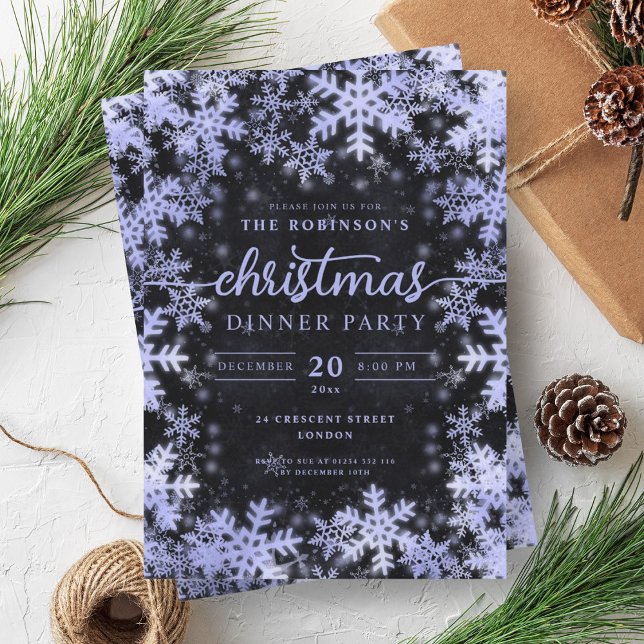Invitation Marine moderne Blue Winter Wonderland Noir (Modern Navy Blue Winter Wonderland Christmas Black Invitation)