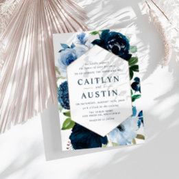 Invitation marine moderne et fleurs bleu clair mariage