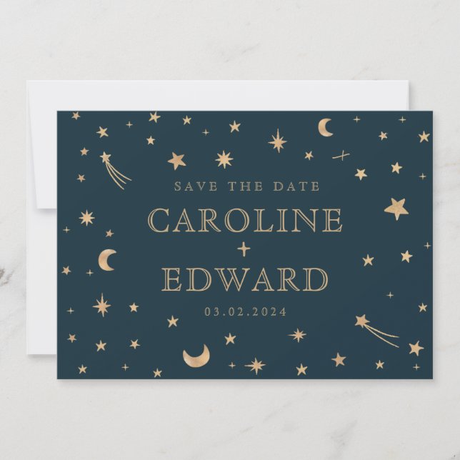 Invitation Marine Mystical Gold Stars Mariage d'astronomie de (Devant)