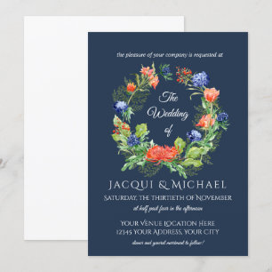 Invitation Marine n Orange maman n Thistle Floral Wreath Mari