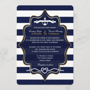 Invitation Marine Nautical, FUX Burlap Stripes Mariage 2