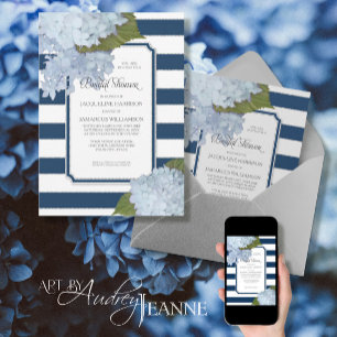 Invitation Marine Nautique Blue Hydrangea Fête des mariées mo