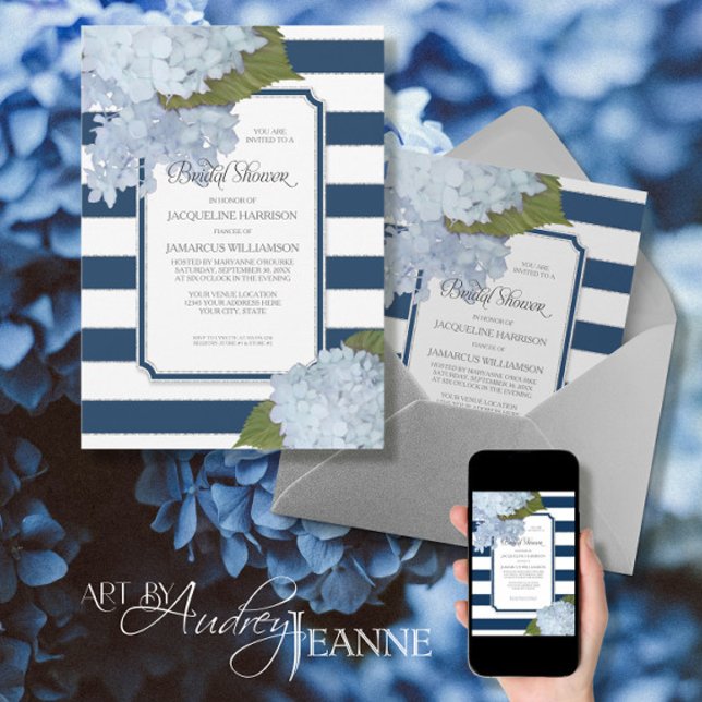 Invitation Marine Nautique Blue Hydrangea Fête des mariées mo (Créateur téléchargé)