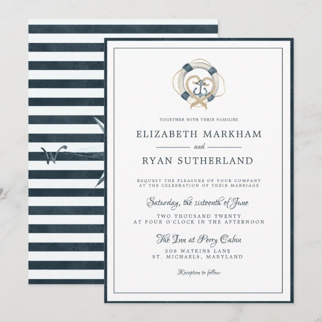 Invitation Marine nautique et Mariage blanc | Ancré dans l'am (Devant / Derrière)