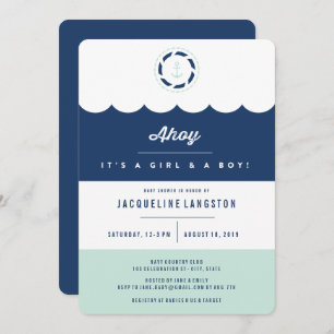 Invitation Marine Nautique Et Mint Ahoy Twins Baby shower Chi