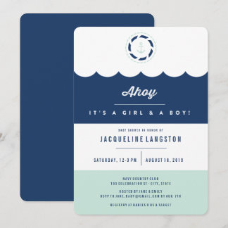 Invitation Marine Nautique Et Mint Ahoy Twins Baby shower Chi