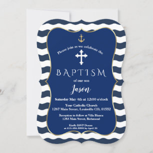 Invitation Marine nautique Vagues Ancre Gold Boy Baptême