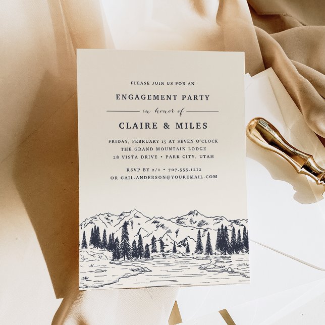 Invitation Marine noire | Mountain Sketch Engagement Party (Créateur téléchargé)