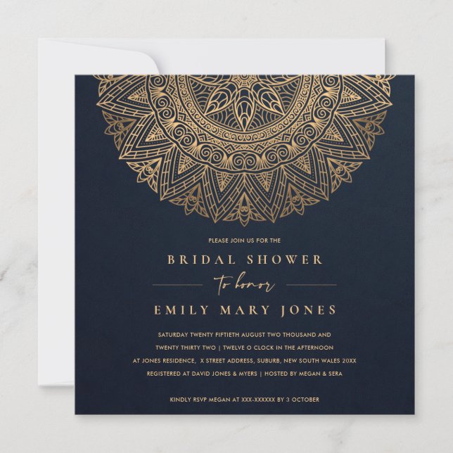INVITATION MARINE OR CLASSIQUE ORNATE MANDALA FÊTE DES MARIÉE (Devant)