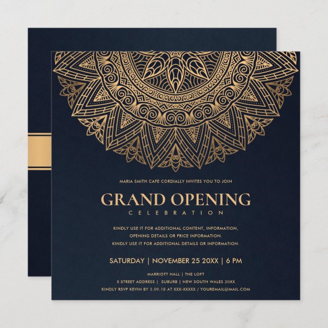 INVITATION MARINE OR CLASSIQUE ORNATE MANDALA GRAND OUVERTURE (Devant / Derrière)
