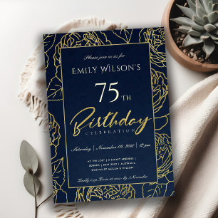 INVITATION MARINE OR ÉLÉGANT ROSE FLORAL TOUT ÂGE ANNIVERSAIR