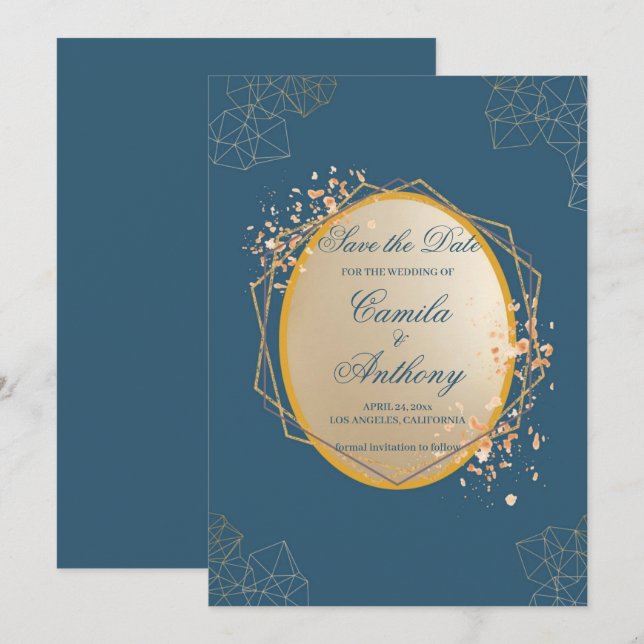 Invitation Marine Or Oval Floral Boho Enregistrer La Date (Devant / Derrière)