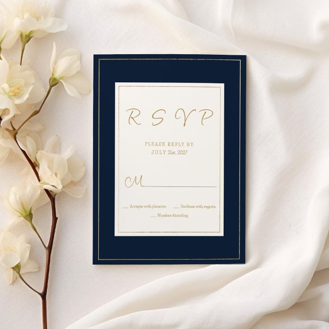 Invitation Marine or vintage calligraphie RSVP (Navy blue gold vintage calligraphy RSVP )