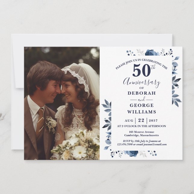 Invitation Marine Pays Floral 50e anniversaire Mariage Photo (Devant)
