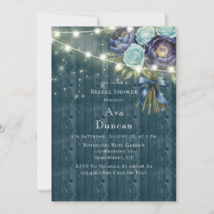 Invitation Marine Peonies & Fête des mariées Rose Turquoise